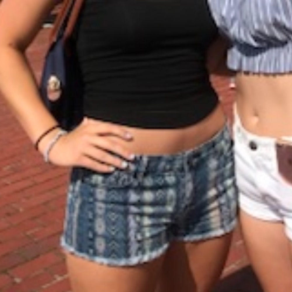 Denim aztec patterned shorts